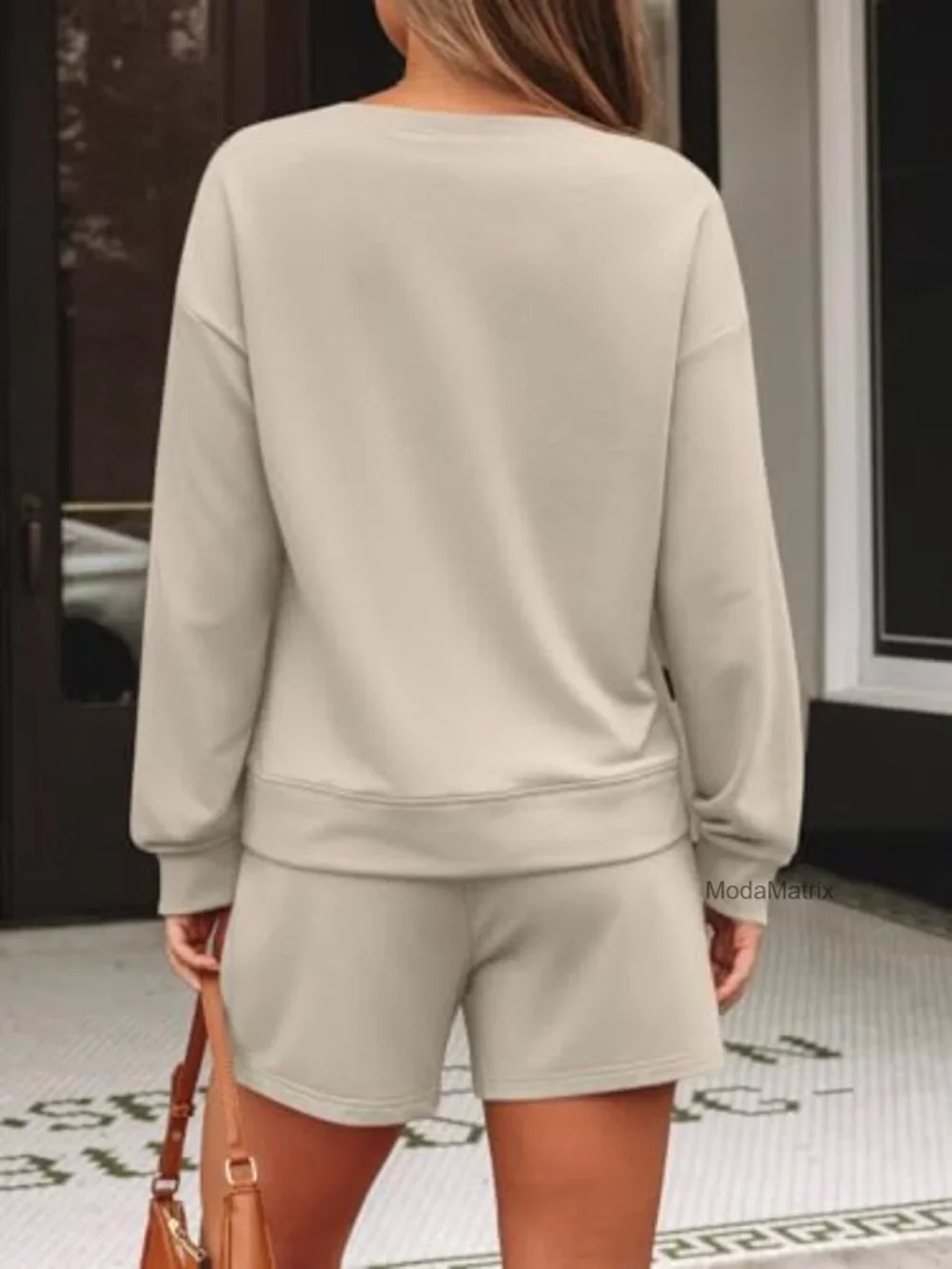 Women's Lounge Set - 2 Piece Sweatsuit Long Sleeve Top & Drawstring Shorts,
